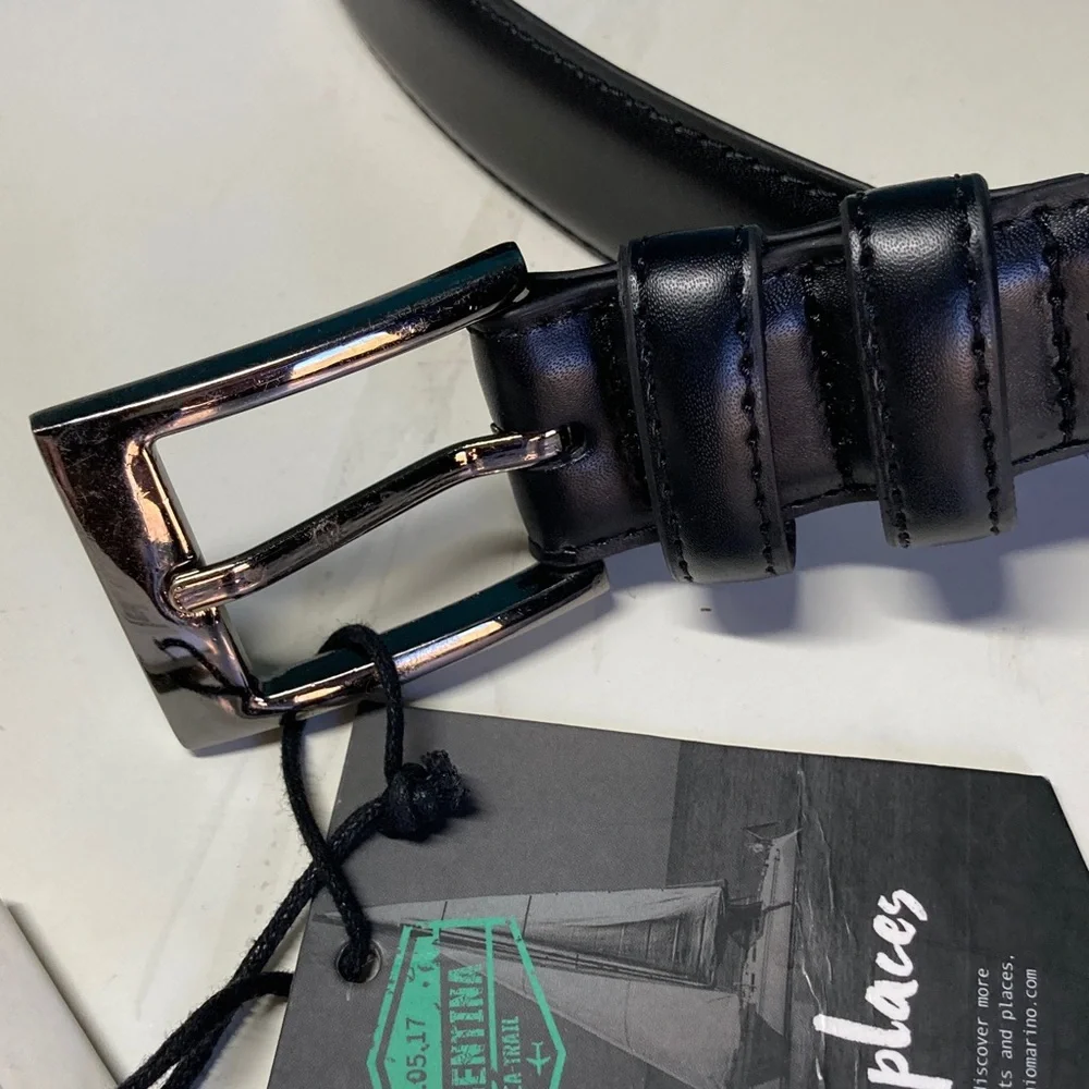Mio Marino Mens Size 44 NEW  Black Leather Belt with Silver Tone Buckle